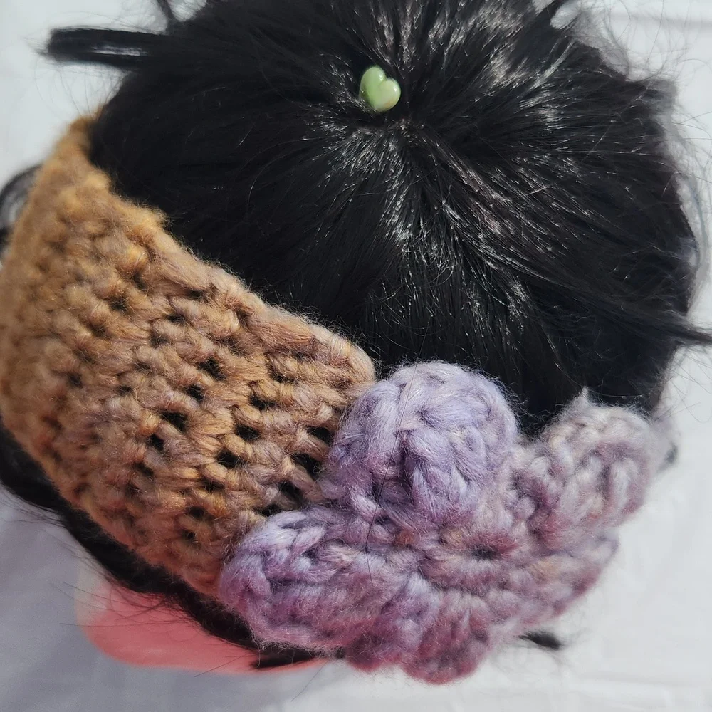 Handmade Crochet Chunky Headband Ear Warmer and Fingerless Gloves Mitts Set